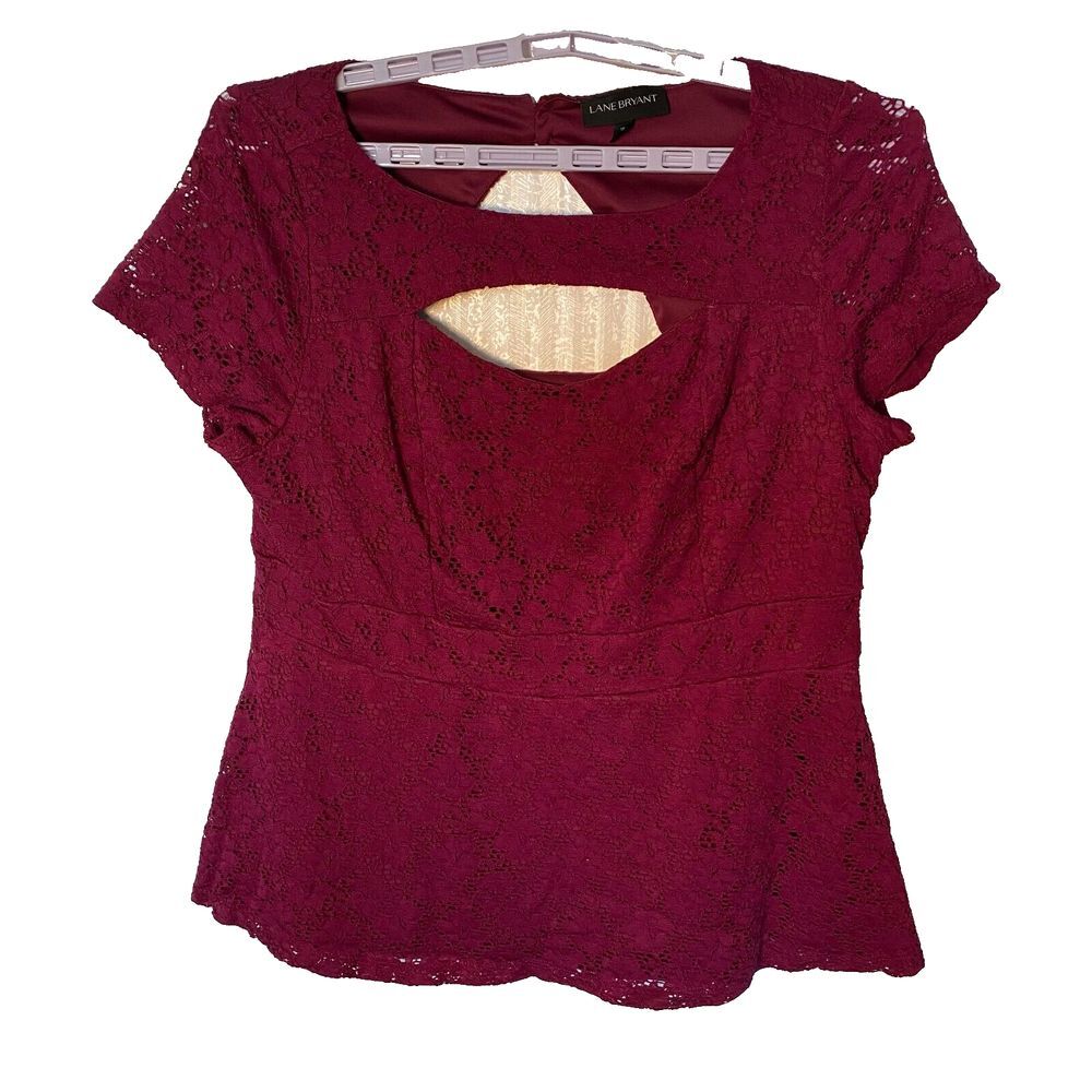 Lane Bryant Lace Peplum‎ Stretch Top Women's Size 18 Burgundy Lace Lined